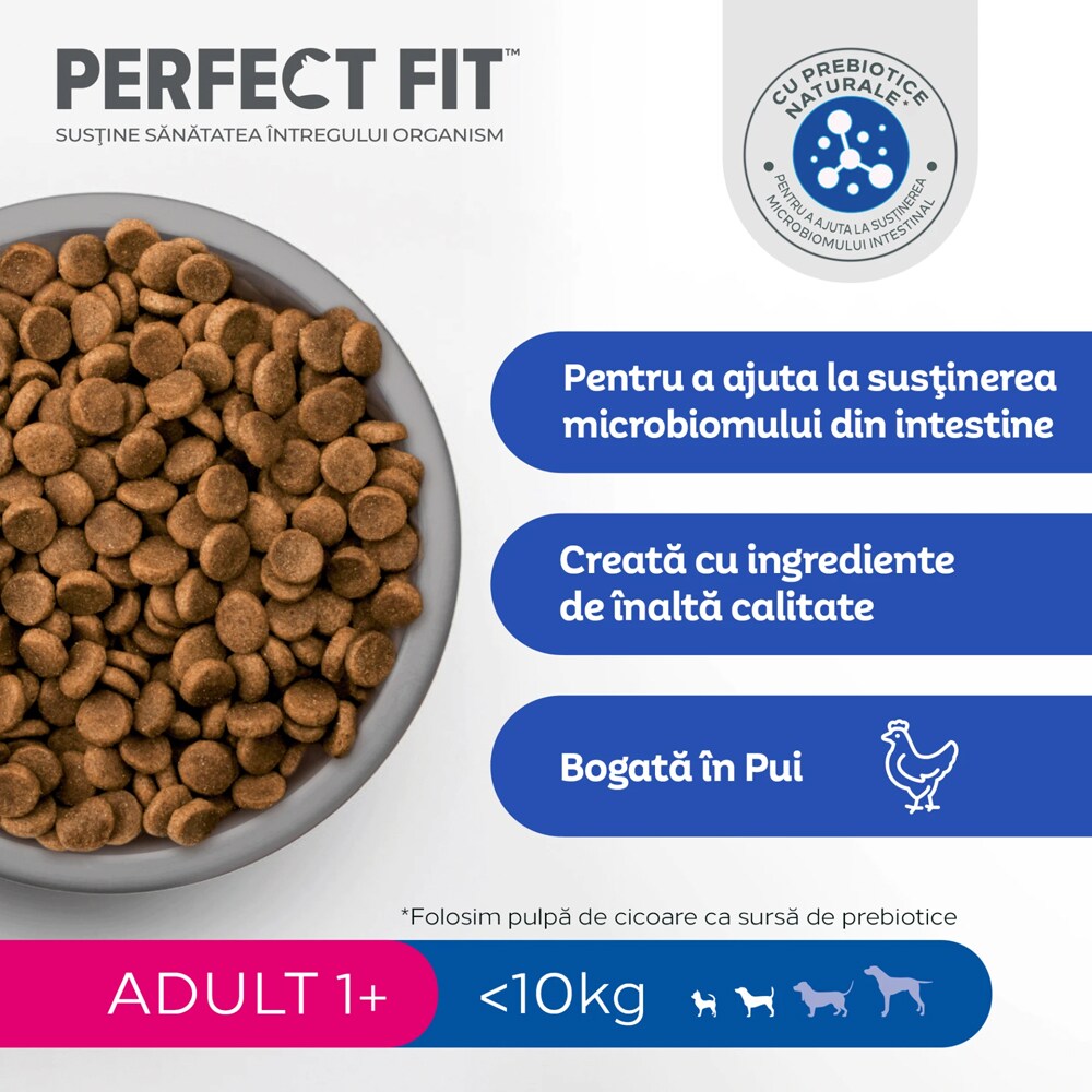 Hrana uscata pentru caini PERFECT FIT, Adult, Pui, 825 g