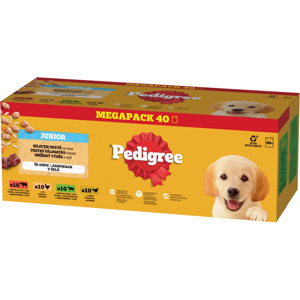 Hrana umeda pentru caini PEDIGREE, Junior, Mix in aspic, 40 x 100 g