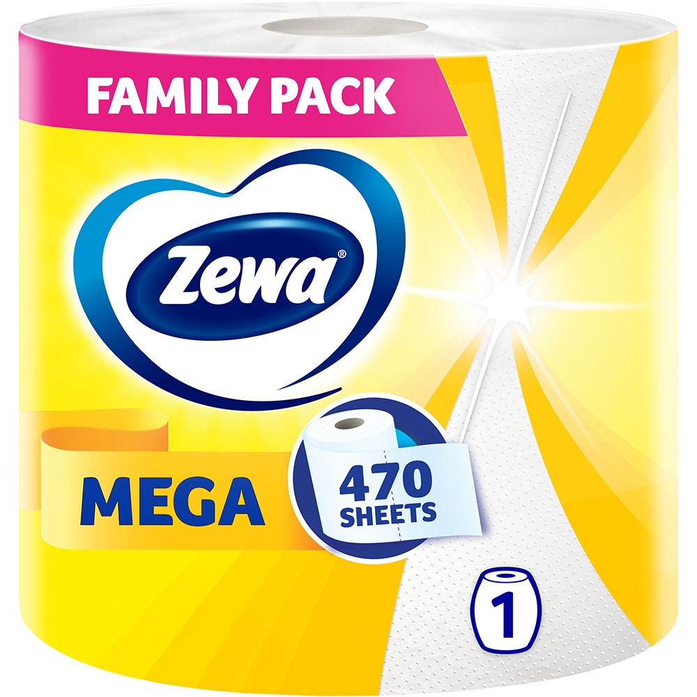 Prosoape de hartie ZEWA Mega Family Pack, 2 straturi, 1 rola, 470 foi