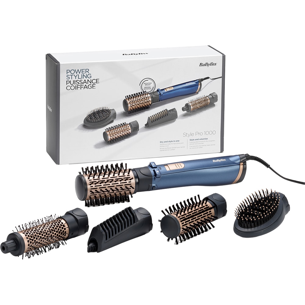Perie rotativa BABYLISS AS966ROE, 1000W, 2 trepte temperatura, albastru