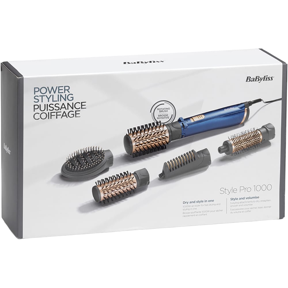 Perie rotativa BABYLISS AS966ROE, 1000W, 2 trepte temperatura, albastru