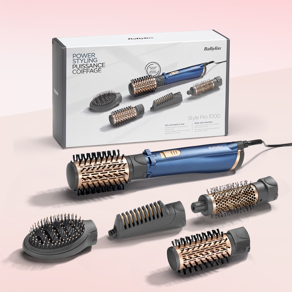 Perie rotativa BABYLISS AS966ROE, 1000W, 2 trepte temperatura, albastru