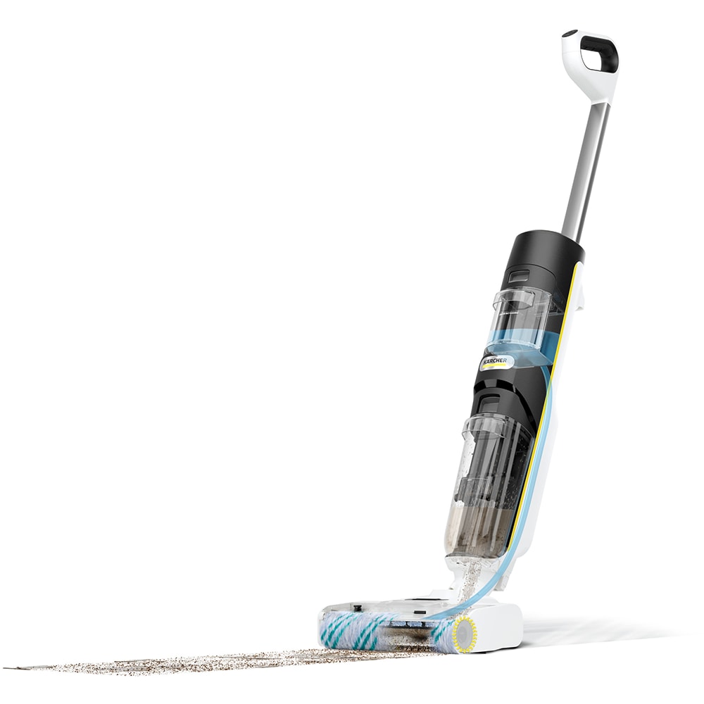 Aspirator vertical cu spalare KARCHER FCV 4 Home&Pet 1.056-137.0, 0.75l, autonomie max 45 min, Tehnologie Hygienic Spin, alb-negru