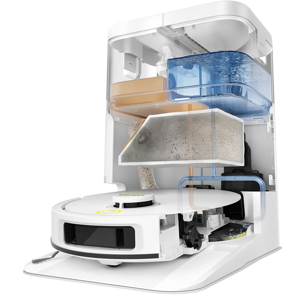 Aspirator robot KARCHER RVM 4 Comfort 1.269-130.0, 0.3l, 14.4V, autonomie max 160 min, Wi-Fi, Navigare Lidar, alb-negru