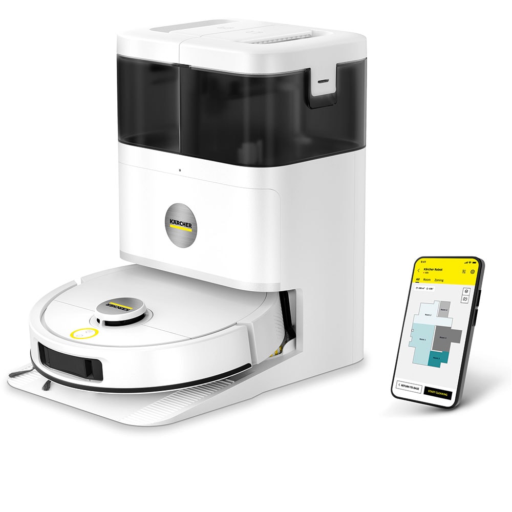 Aspirator robot KARCHER RVM 4 Comfort 1.269-130.0, 0.3l, 14.4V, autonomie max 160 min, Wi-Fi, Navigare Lidar, alb-negru