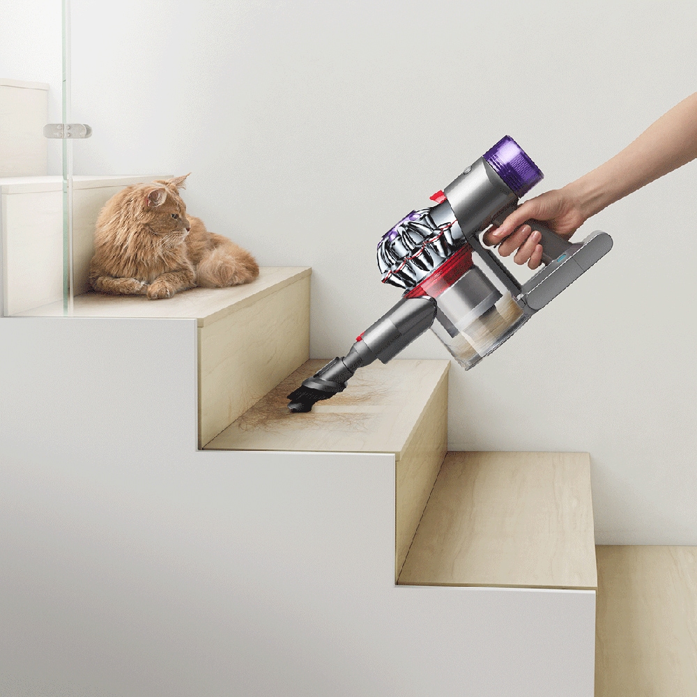 Aspirator vertical DYSON V8, 0.54l, 21.6V, autonomie max 40 min, Sistem Point&Shoot, argintiu-mov