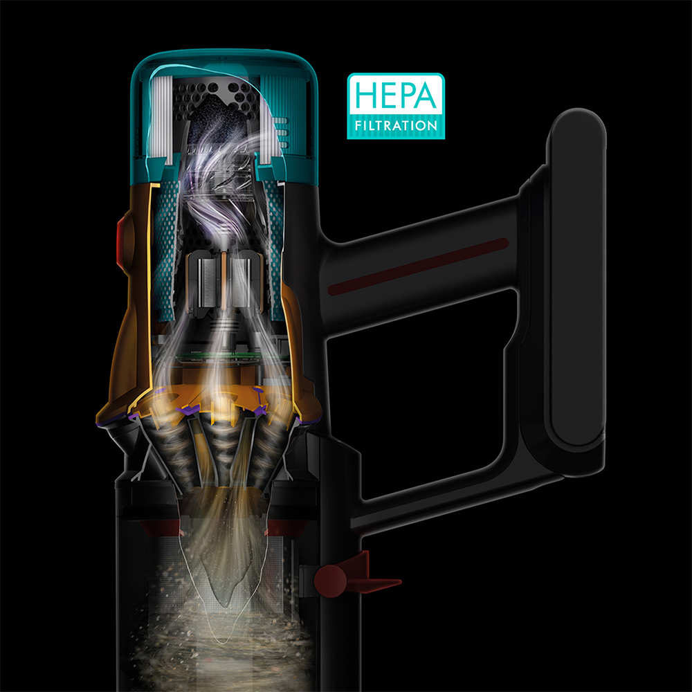 Aspirator vertical DYSON V12 Origin, 0.35l, 25.2V, autonomie max 60 min, argintiu-rosu