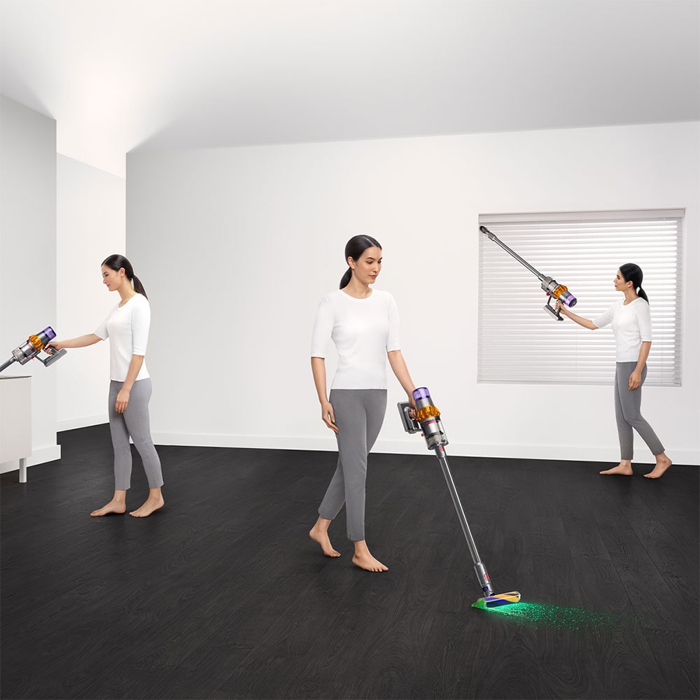 Aspirator vertical DYSON V15 Detect Absolute 49471901, 0.76l, autonomie max 60 min, Senzor Piezo, argintiu-galben
