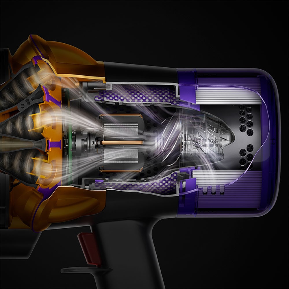 Aspirator vertical DYSON V15 Detect Absolute 49471901, 0.76l, autonomie max 60 min, Senzor Piezo, argintiu-galben