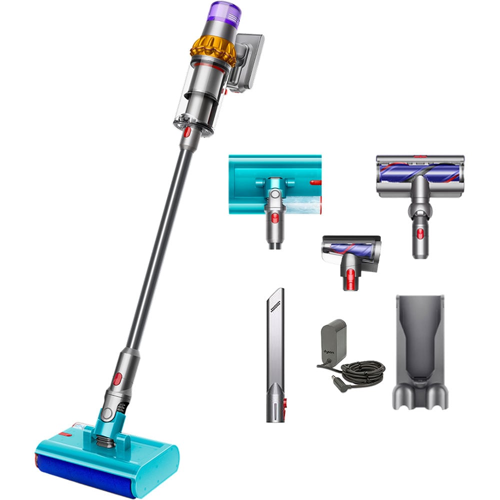 Aspirator vertical DYSON V15s Detect Submarine 2026 49472401, 0.77l, autonomie max 60 min, Tehnologie Hyperdymium, Senzor Piezo, argintiu-turcoaz