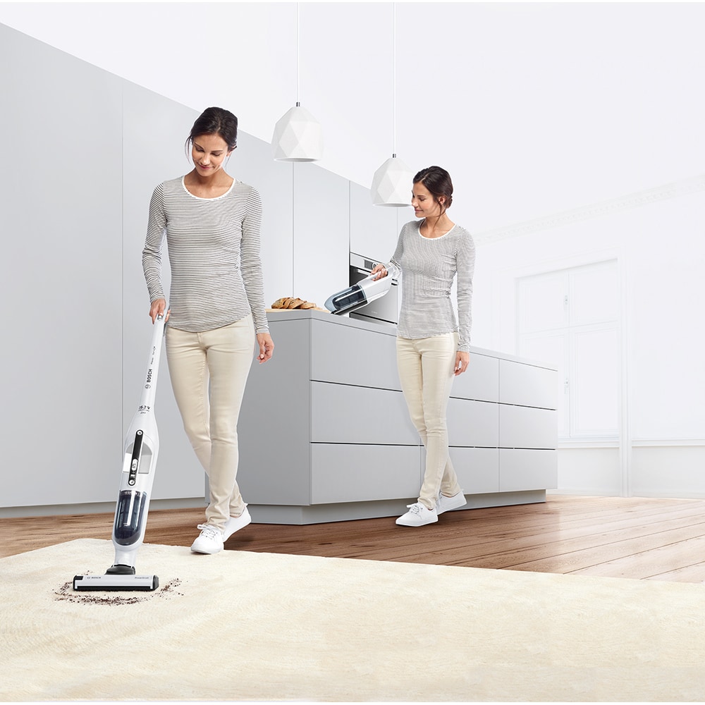 Aspirator vertical 2in1 BOSCH Flexxo 2 BBH32551, 0.4l, 25.2V, autonomie max 55 min, Sistem EasyClean, alb-negru