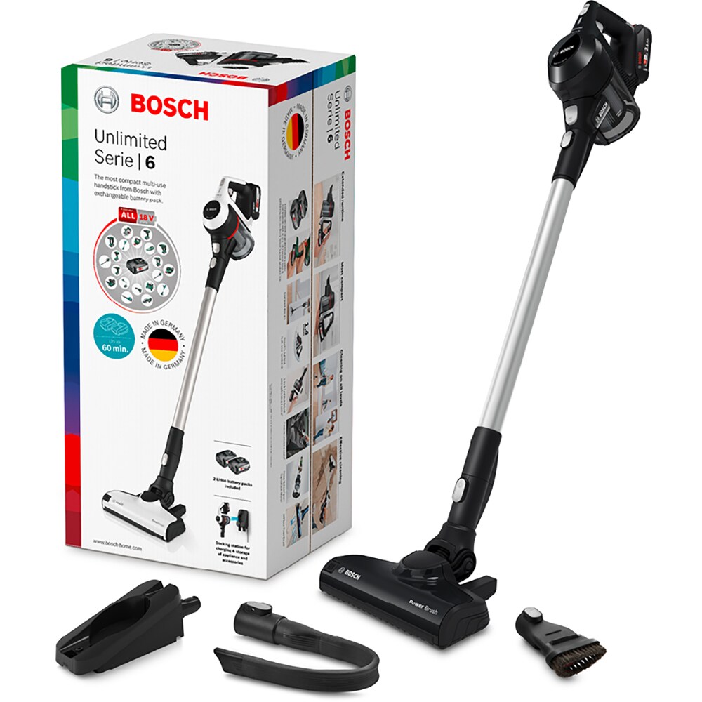 Aspirator vertical 2in1 BOSCH Unlimited 6 BBS611BSC, 0.3l, 18V, autonomie max 30 min, Power for ALL, negru-argintiu