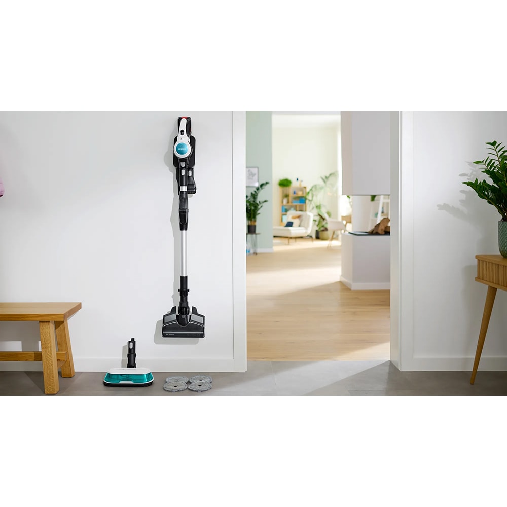 Aspirator vertical 2in1 BOSCH Unlimited 7 ProHygienic Aqua BCS712HYG5, 0.3l, 18V, autonomie max 80 min, alb-negru