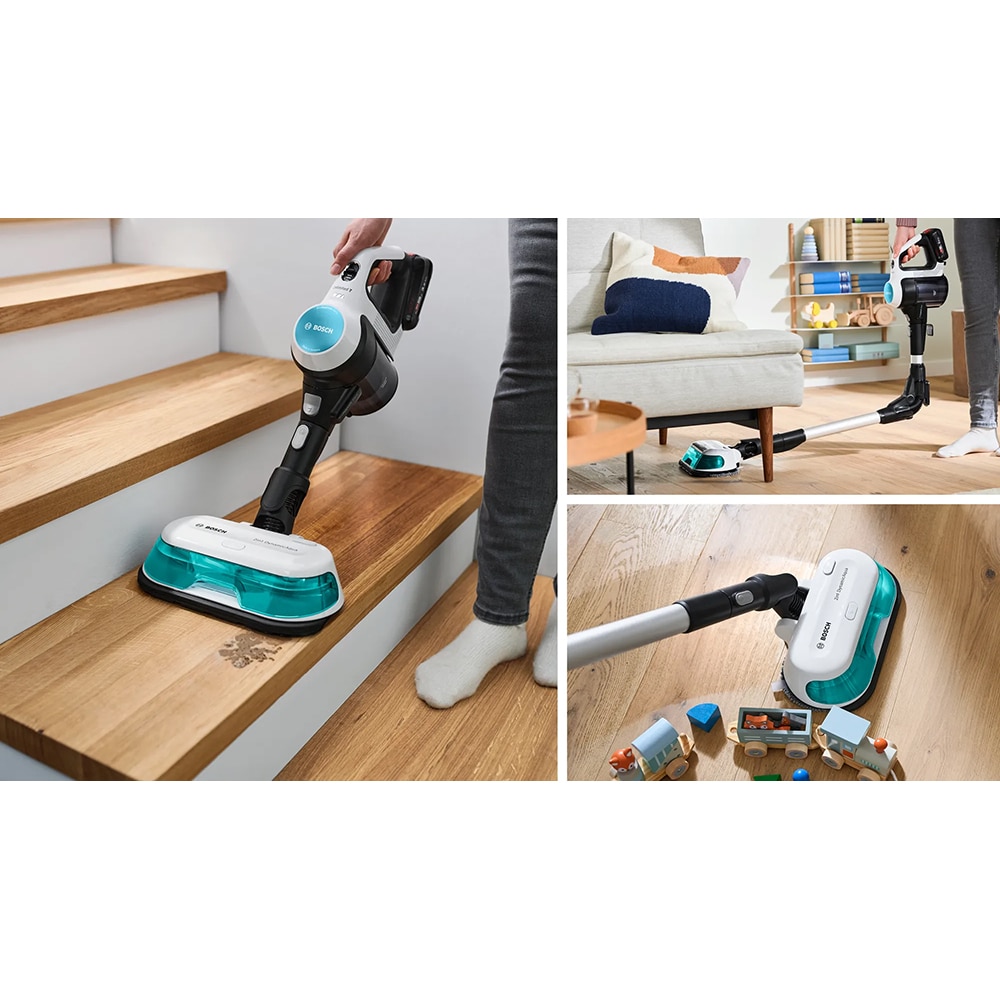Aspirator vertical 2in1 BOSCH Unlimited 7 ProHygienic Aqua BCS712HYG5, 0.3l, 18V, autonomie max 80 min, alb-negru
