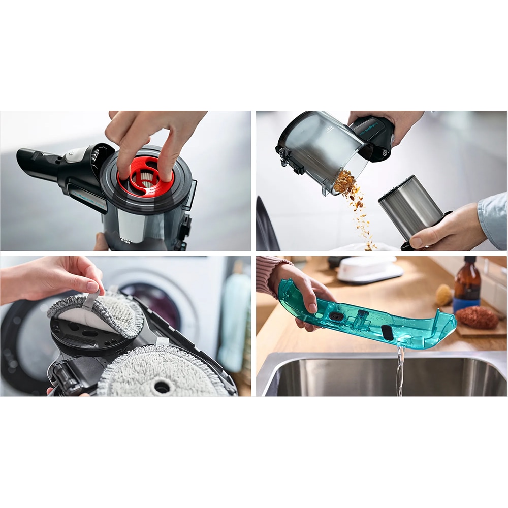 Aspirator vertical 2in1 BOSCH Unlimited 7 ProHygienic Aqua BCS712HYG5, 0.3l, 18V, autonomie max 80 min, alb-negru