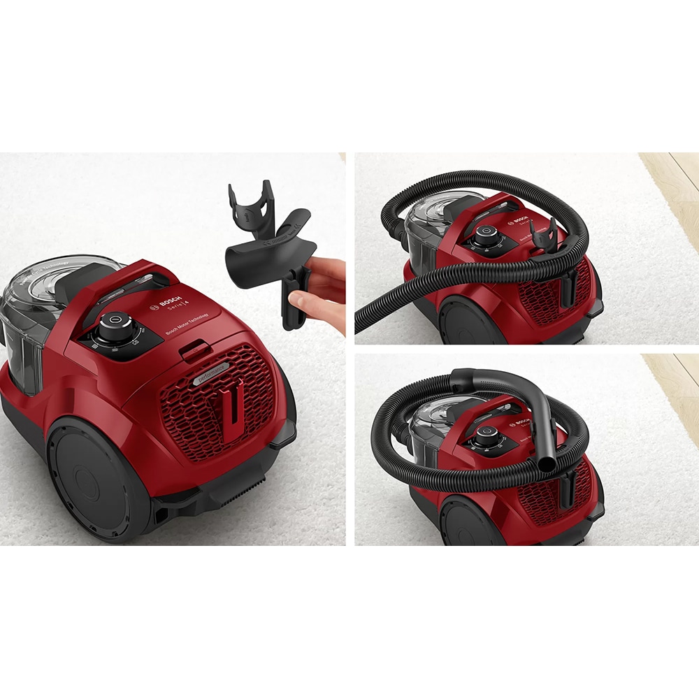 Aspirator fara sac BOSCH Seria 4 BGC21X350, 2l, 750W, 76dB, rosu-negru