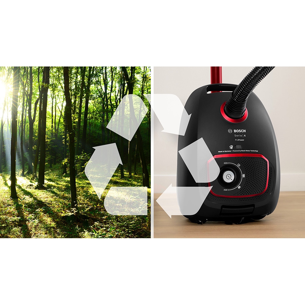 Aspirator cu sac BOSCH ProPower Seria 4 BGL41POW2H, 4l, 850W, 75dB, negru-rosu