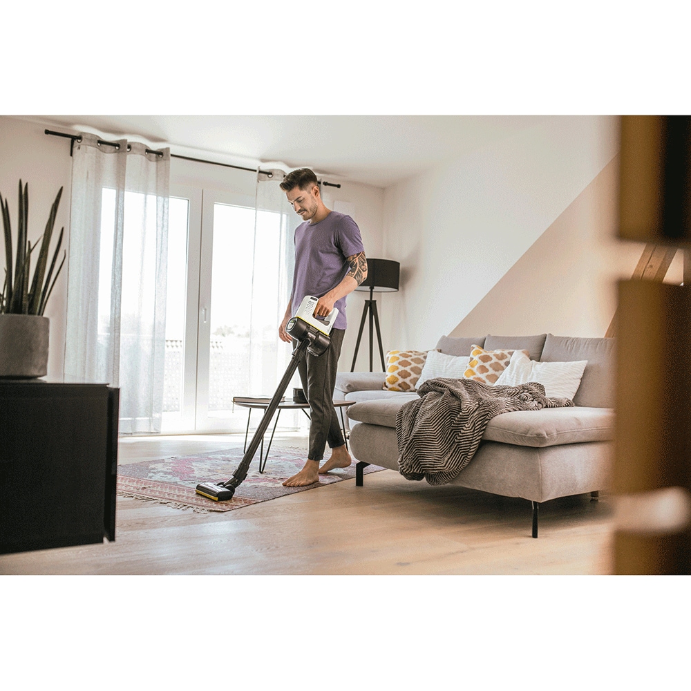 Aspirator vertical KARCHER VC 4 Cordless Myhome Car, 0.65l, 21.6V, autonomie max 30 min, alb-negru