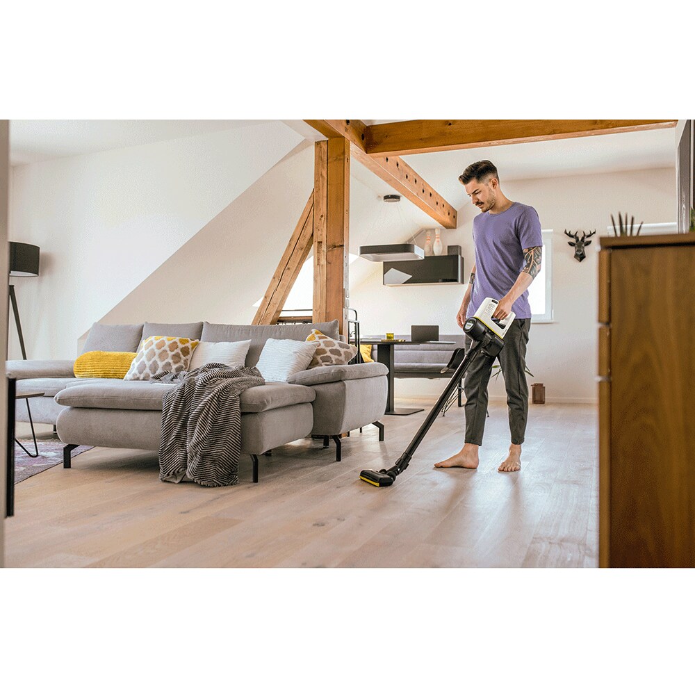 Aspirator vertical KARCHER VC 4 Cordless Myhome Car, 0.65l, 21.6V, autonomie max 30 min, alb-negru