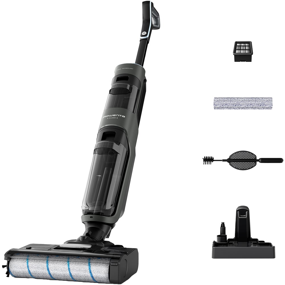 Aspirator vertical cu spalare ROWENTA X-Clean 4 GZ5035WO, 0.73l, 22V, autonomie max 50 min, functie autocuratare, negru