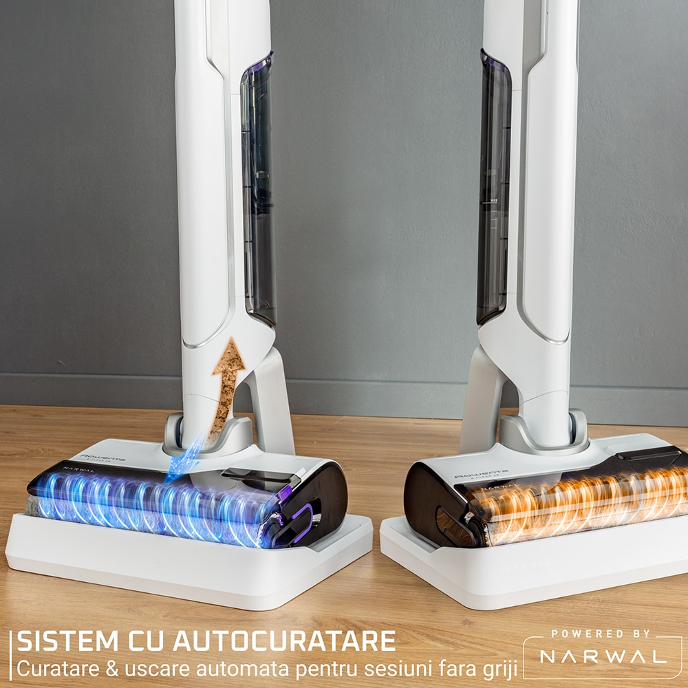 Aspirator vertical cu spalare ROWENTA All In One X-Clean 10 GZ7035WO, 0.79l, 27V, autonomie max 60 min, functie uscare, alb-negru