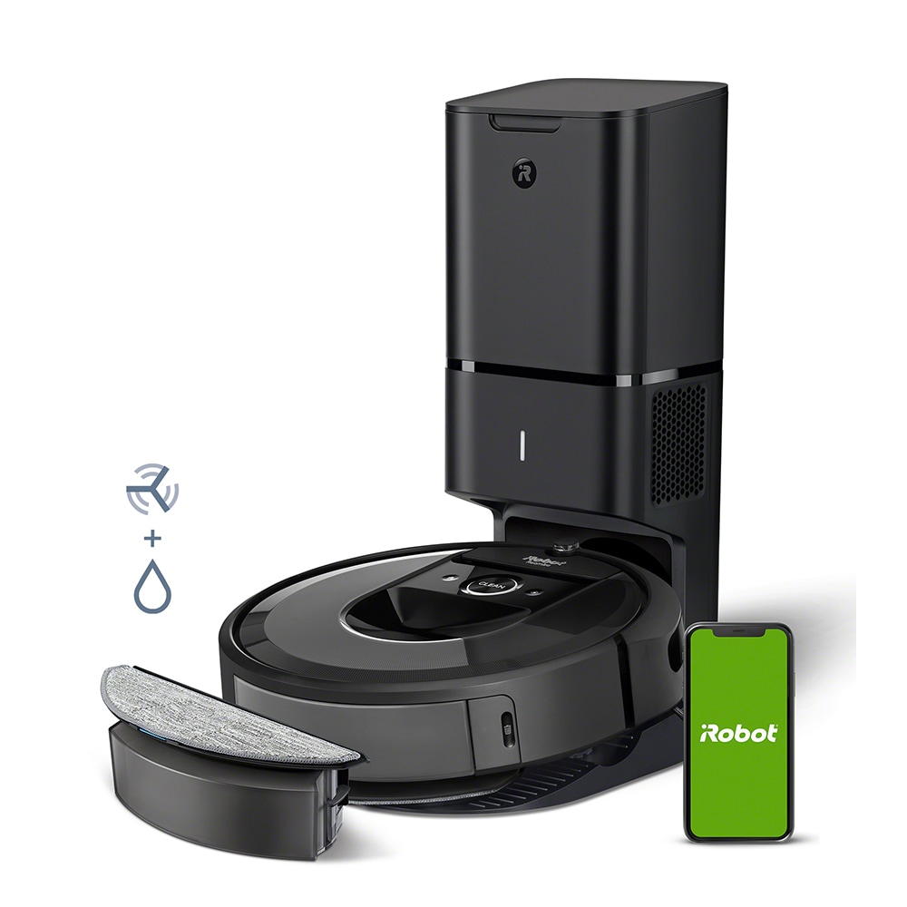 Aspirator robot IROBOT Roomba Combo I8+ 857840, 0.27l, 14.4V, autonomie max 75 min, Navigatie vSLAM, functie mop, argintiu-negru