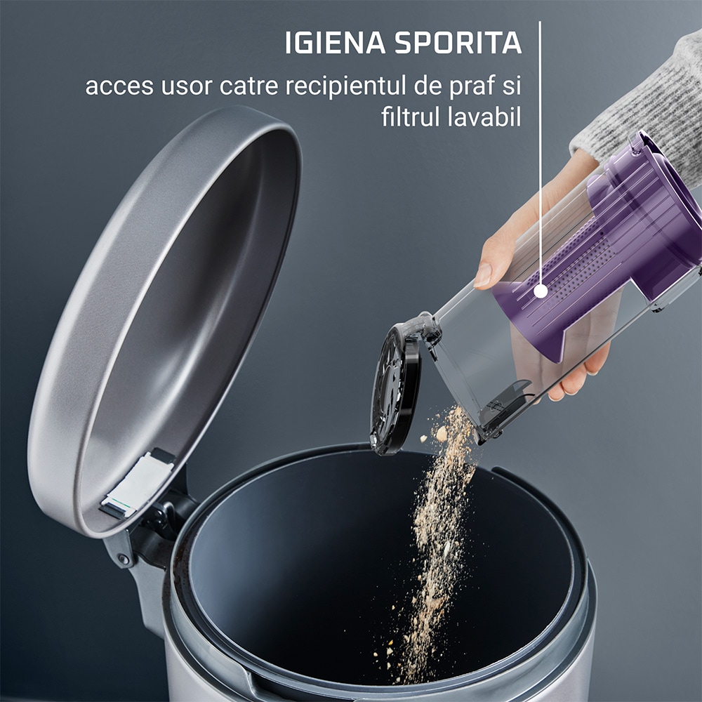 Aspirator vertical ROWENTA X-Pert 7.6 RH6A35WO, 0.44l, 18.5V, autonomie max 45 min, violet-negru