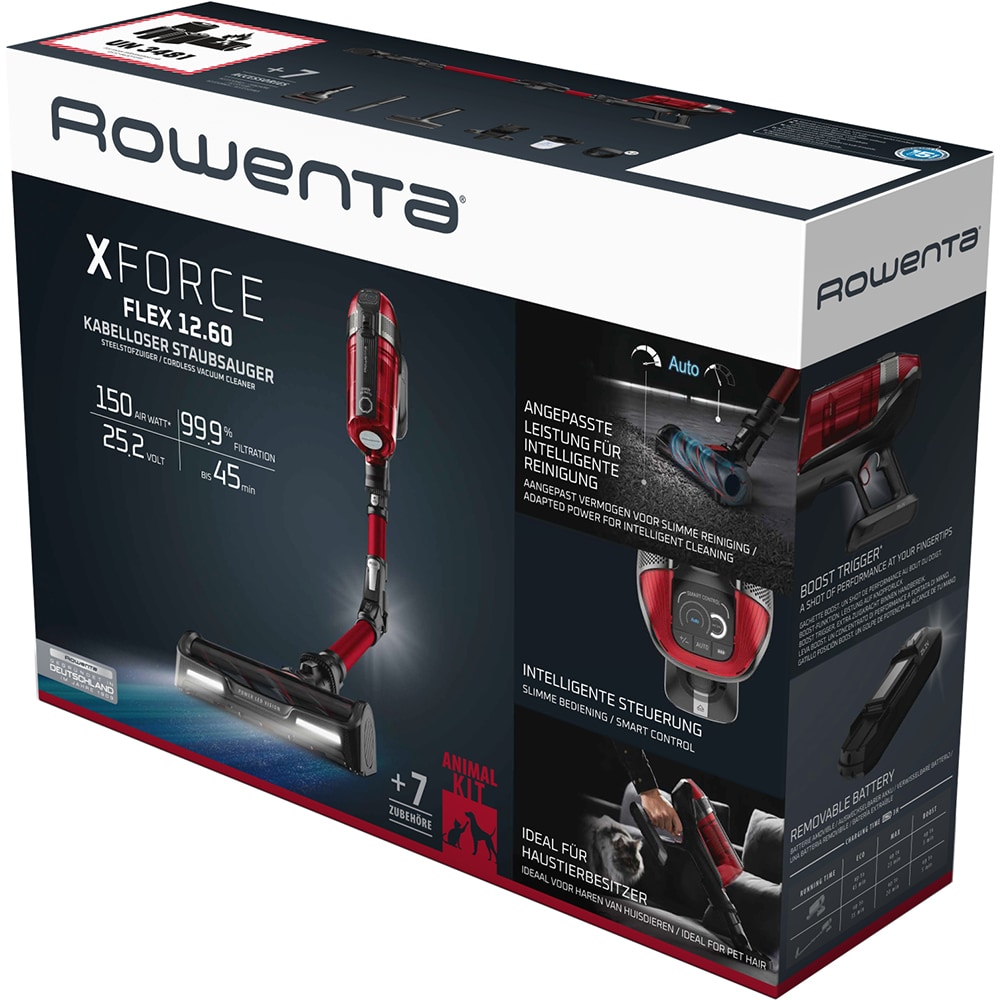 Aspirator vertical ROWENTA X-Force Flex 12.60 RH98A9WO, 0.9l, 25.2V, autonomie max 45 min, rosu-negru