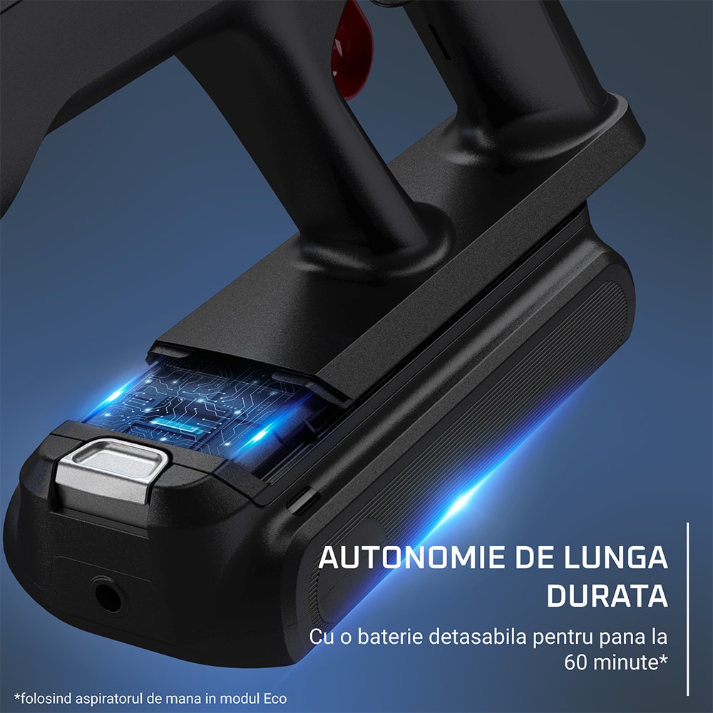 Aspirator vertical ROWENTA X-Force 13.6 RH9AD1WO, 0.65l, autonomie max 60 min, albastru-negru