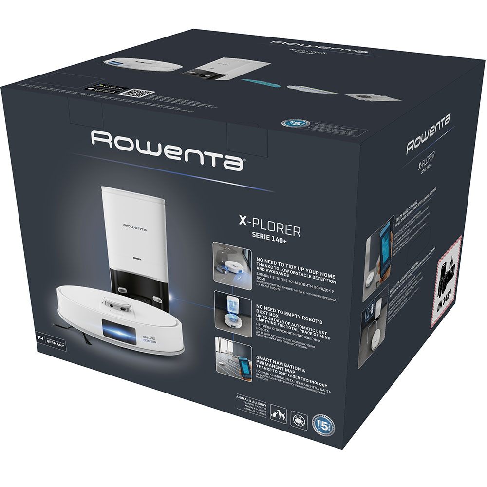 Aspirator robot ROWENTA X-Plorer Serie 140+ RR9197WH, 0.3l, 24V, autonomie max 120 min, alb-negru