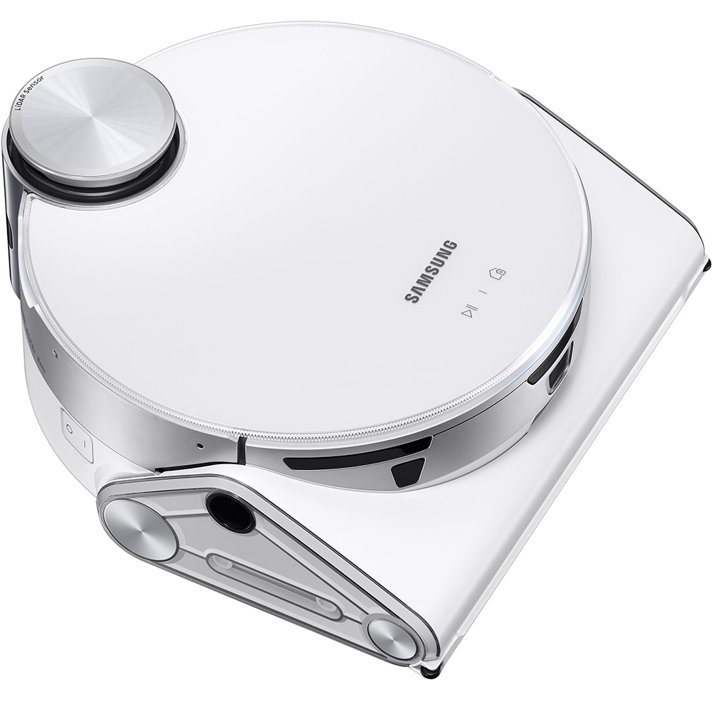 Aspirator robot SAMSUNG Jet Bot AI VR50T95735W/GE, 2.5l, 21.6V, autonomie max 90 min, Wi-Fi, Senzor Active Stereo 3D, alb-argintiu