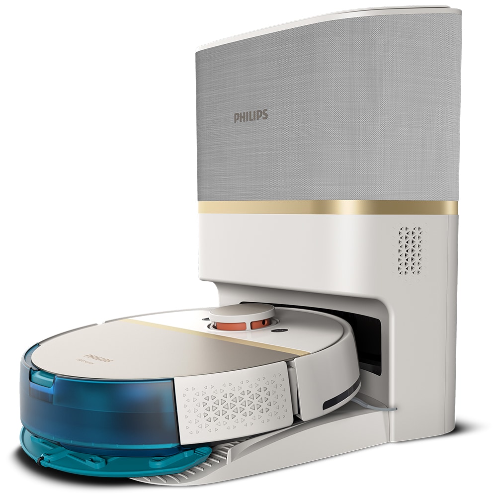 Aspirator robot PHILIPS Seria 7000 Aqua HomeRun XU7100/02, 0.26l, 14.4V, autonomie max 180 min, Wi-Fi, functie mop, alb-auriu