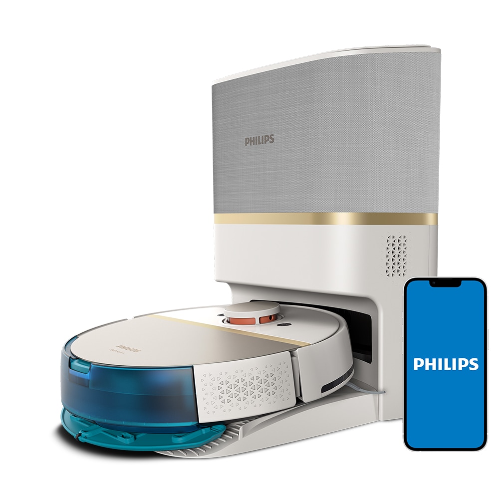 Aspirator robot PHILIPS Seria 7000 Aqua HomeRun XU7100/02, 0.26l, 14.4V, autonomie max 180 min, Wi-Fi, functie mop, alb-auriu