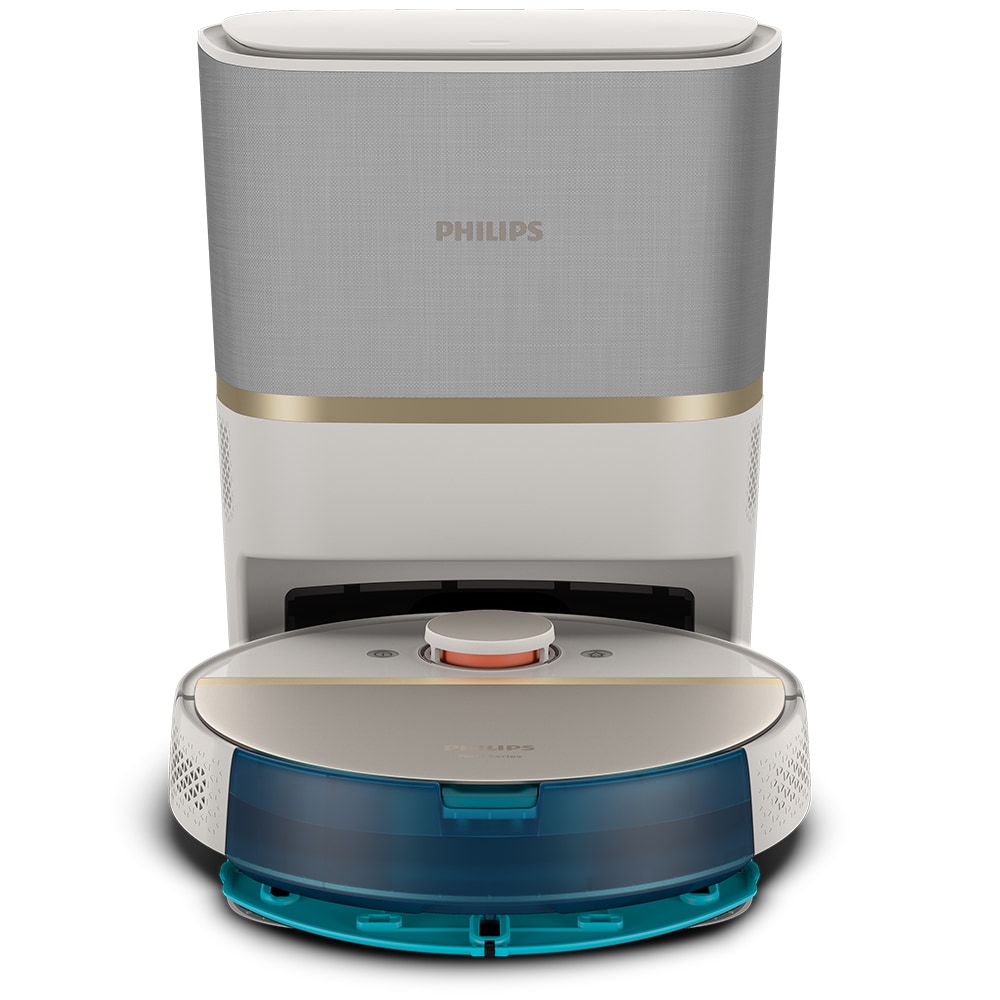 Aspirator robot PHILIPS Seria 7000 Aqua HomeRun XU7100/02, 0.26l, 14.4V, autonomie max 180 min, Wi-Fi, functie mop, alb-auriu