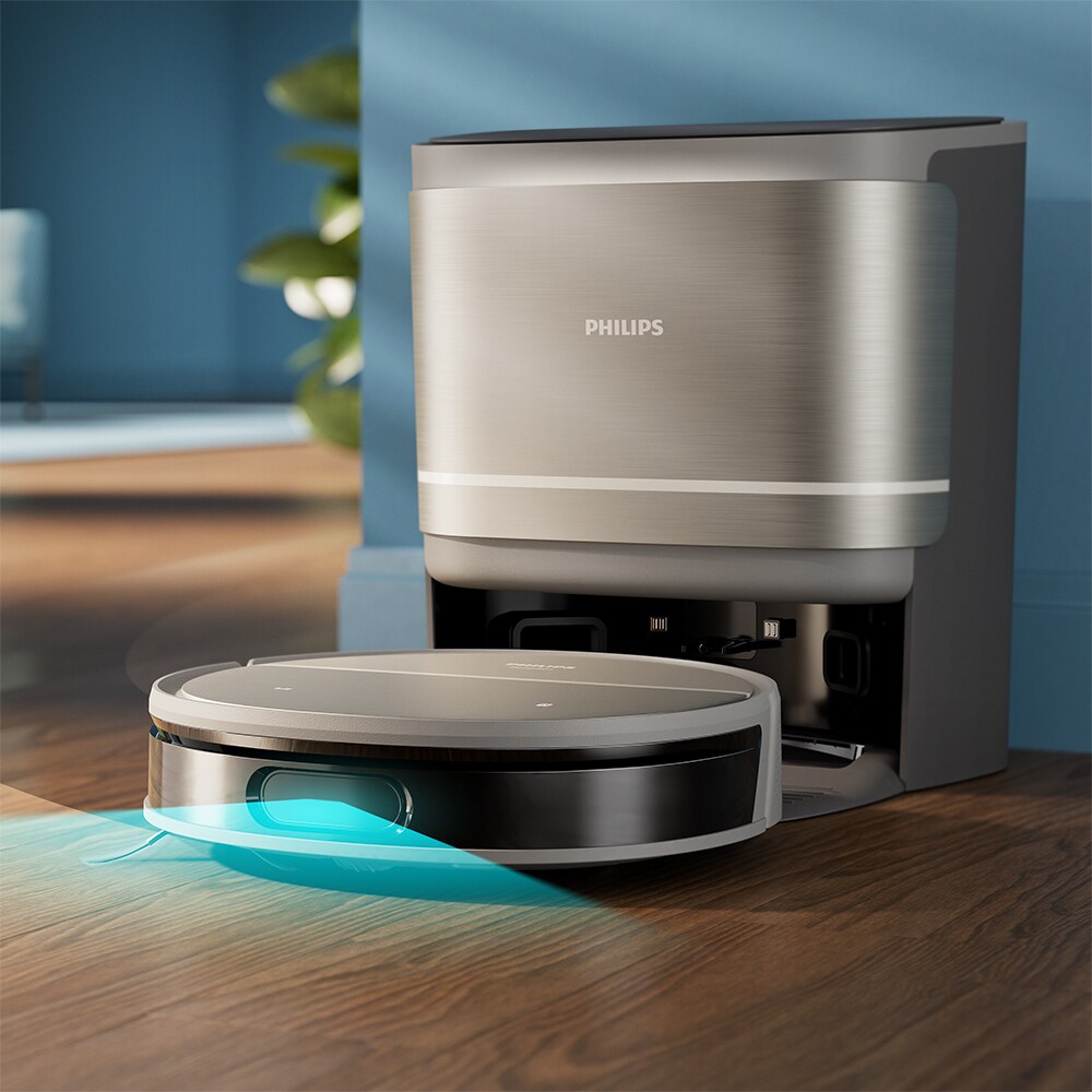 Aspirator robot PHILIPS HomeRun Seria 9000 XU9100/10, 0.22l, 14.4V, autonomie max 280 min, Wi-Fi, PowerCyclone Aqua, argintiu-negru