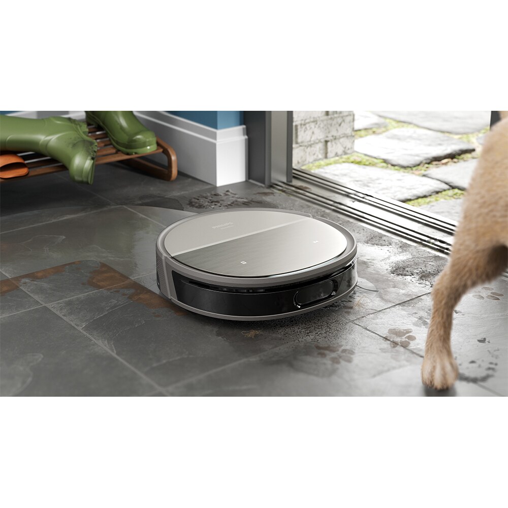 Aspirator robot PHILIPS HomeRun Seria 9000 XU9100/10, 0.22l, 14.4V, autonomie max 280 min, Wi-Fi, PowerCyclone Aqua, argintiu-negru