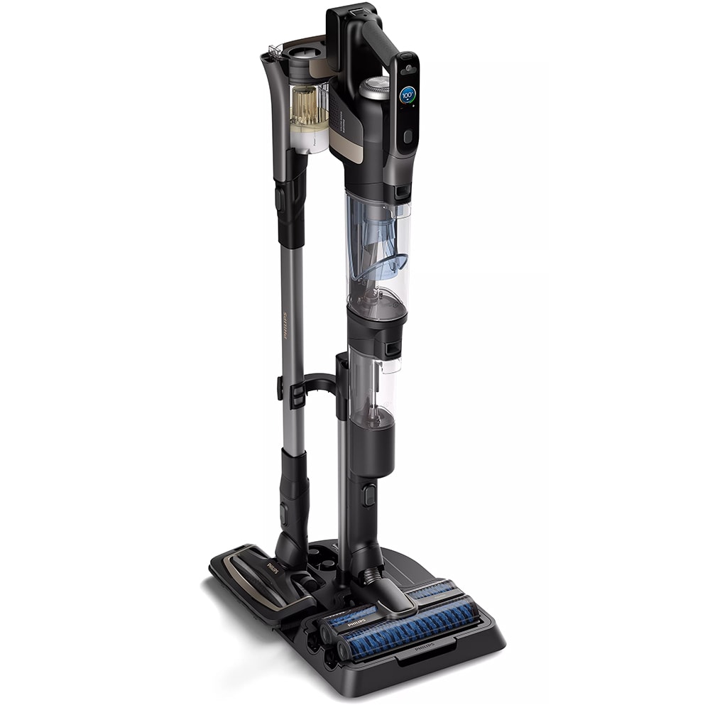 Aspirator vertical PHILIPS AquaTrio Seria 9000 XW9383/01, 0.45l, 25.2V, autonomie max 45 min, PowerCyclone, negru-albastru