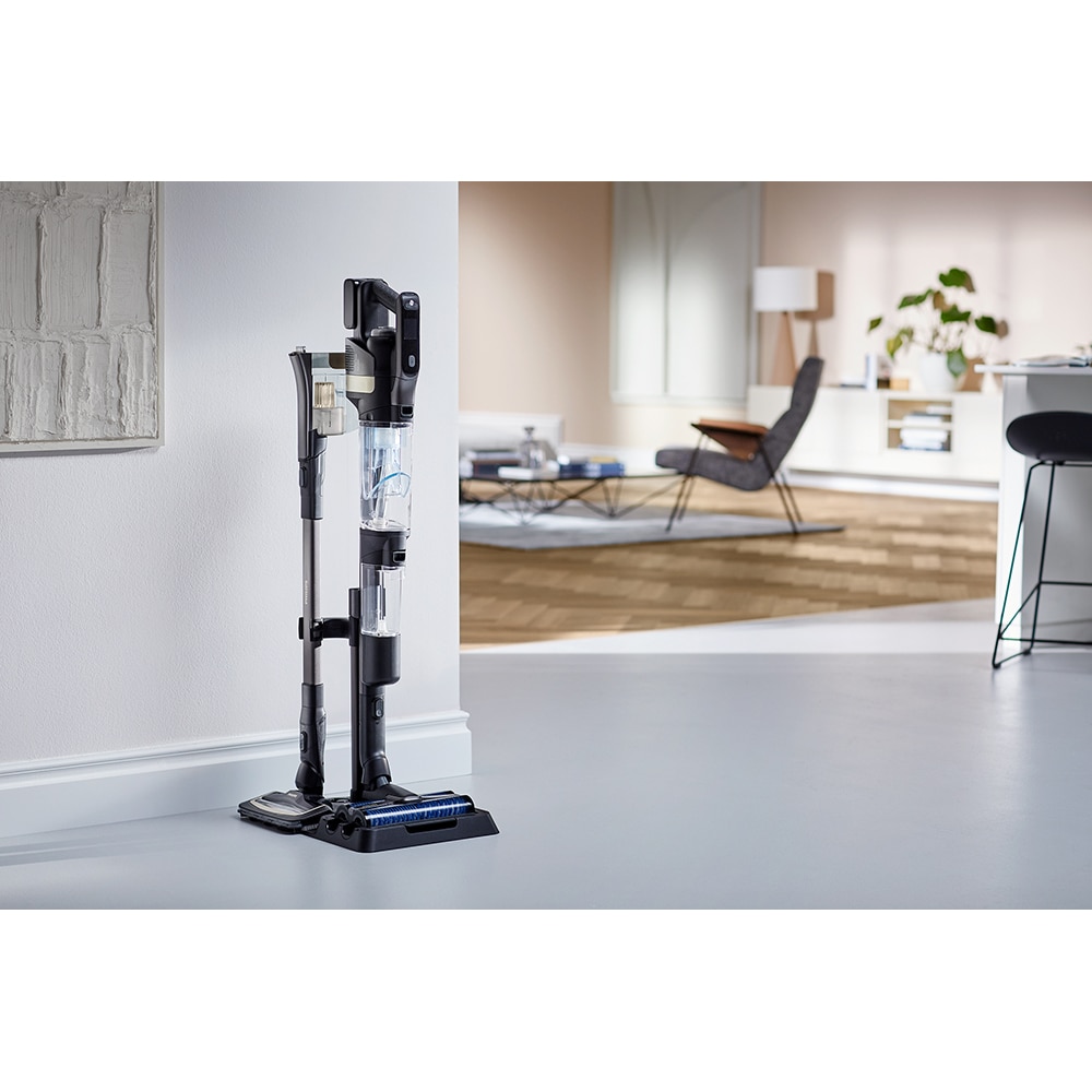 Aspirator vertical PHILIPS AquaTrio Seria 9000 XW9383/01, 0.45l, 25.2V, autonomie max 45 min, PowerCyclone, negru-albastru