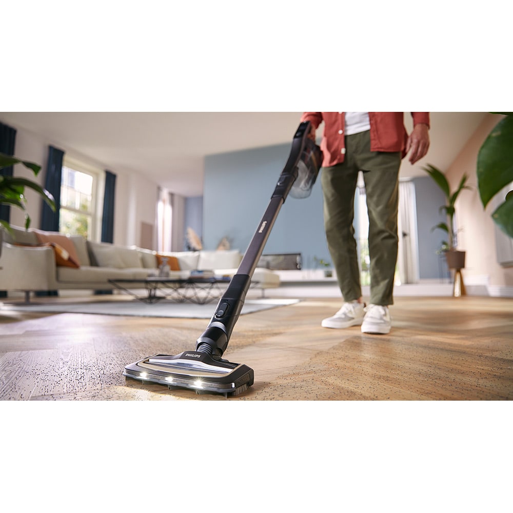 Aspirator vertical PHILIPS AquaTrio Seria 9000 XW9463/11, 0.45l, 25.2V, autonomie max 58 min, PowerCyclone Aqua, albastru-negru