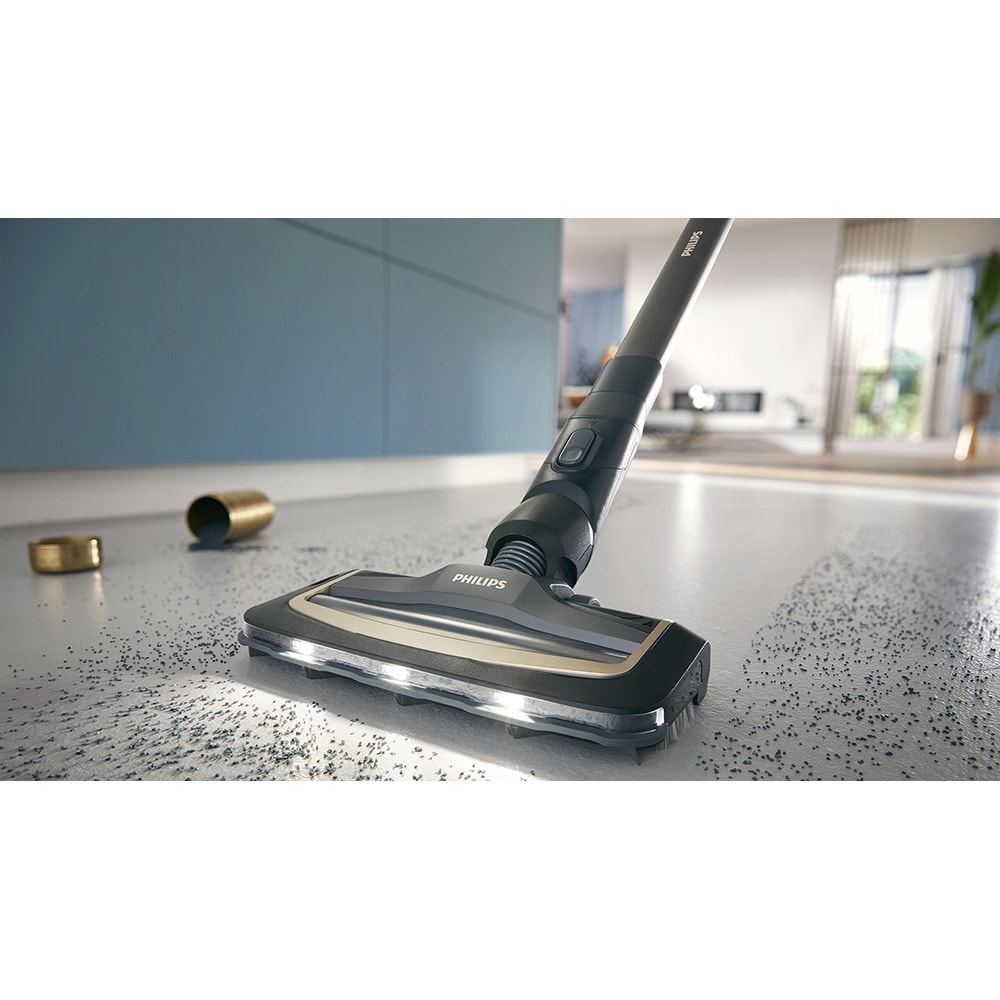 Aspirator vertical PHILIPS AquaTrio Seria 9000 XW9463/11, 0.45l, 25.2V, autonomie max 58 min, PowerCyclone Aqua, albastru-negru