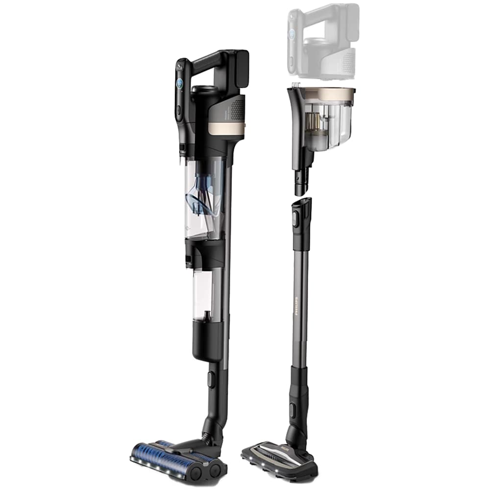 Aspirator vertical PHILIPS AquaTrio Seria 9000 XW9465/11, 0.84l, 25.2V, autonomie max 90 min, PowerCyclone Aqua, negru-alb