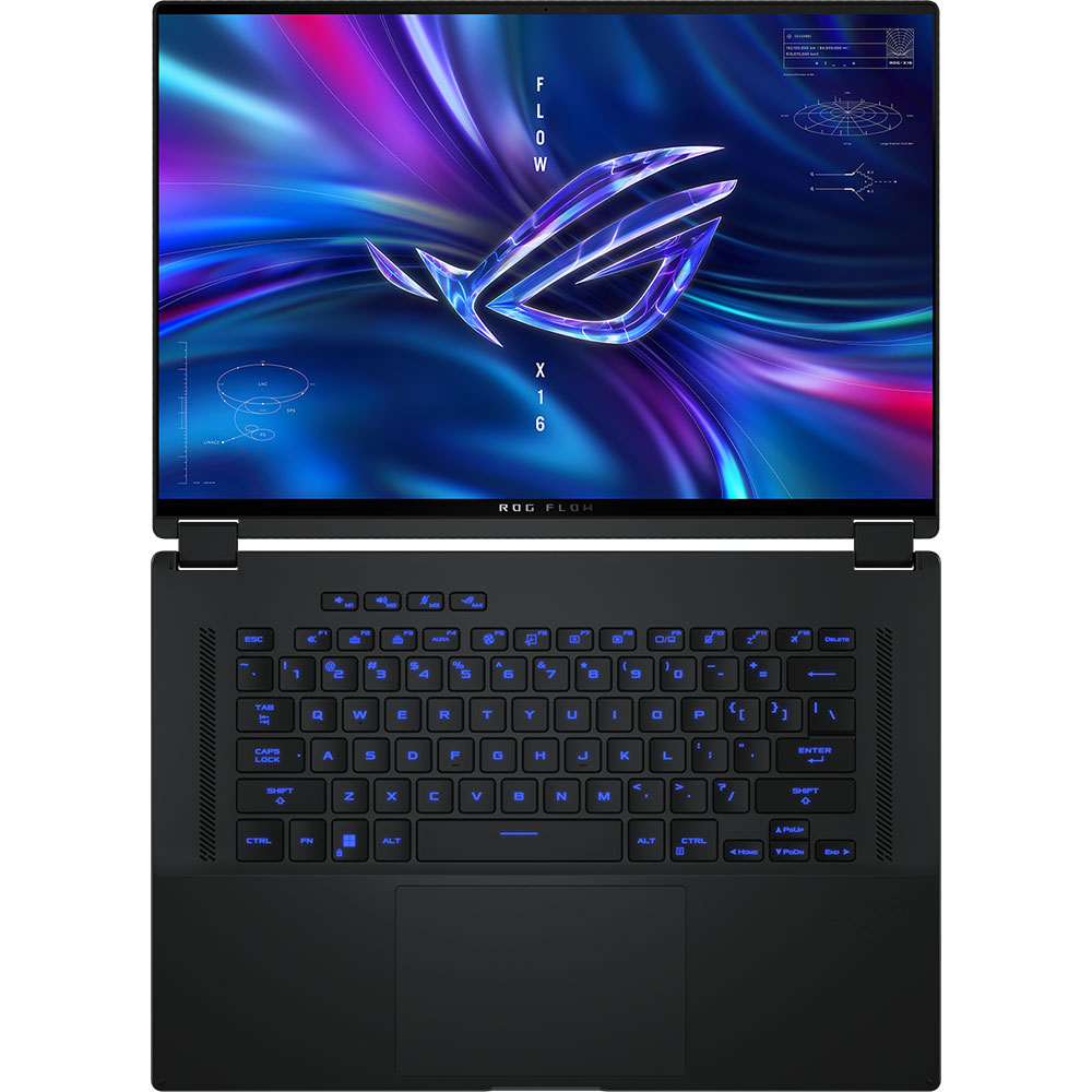 Laptop Gaming ASUS ROG Flow X16 GV601VV-NL039X, Intel Core i9-13900H pana la 5.4 GHz, 15.6" QHD+ Touch, 16GB, SSD 1TB, NVIDIA GeForce RTX 4060 8GB, Windows 11 Pro, negru