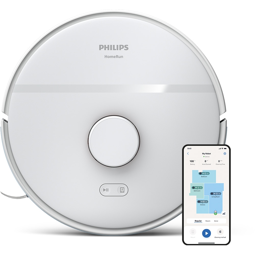 Aspirator robot PHILIPS Seria 2000 XU2000/20, 0.38l, 14.4V, autonomie max 130 min, Wi-Fi, functie mop, alb