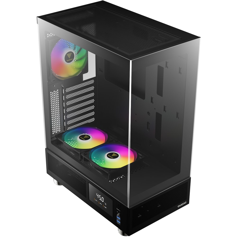 Carcasa PC GAMDIAS ATLAS E1, USB 3.0, Fara sursa, iluminare ARGB, negru
