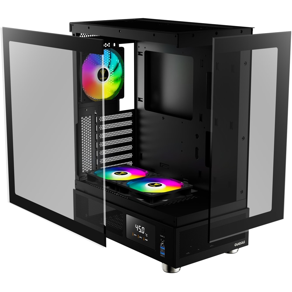 Carcasa PC GAMDIAS ATLAS E1, USB 3.0, Fara sursa, iluminare ARGB, negru