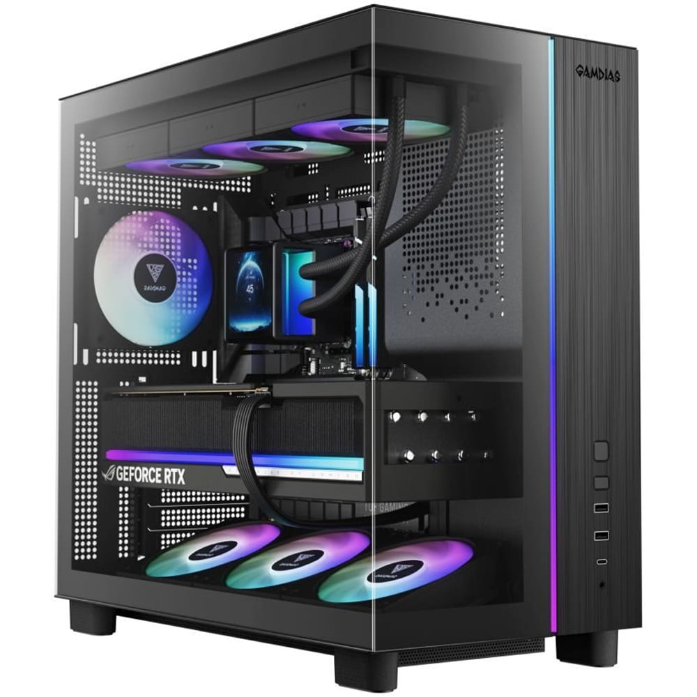 Carcasa PC GAMDIAS ATLAS M4, USB 3.0, USB Type C, Fara sursa, iluminare ARGB, negru