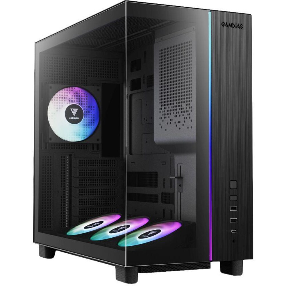 Carcasa PC GAMDIAS ATLAS M4, USB 3.0, USB Type C, Fara sursa, iluminare ARGB, negru