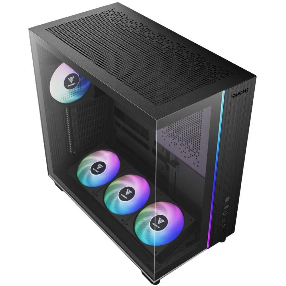 Carcasa PC GAMDIAS ATLAS M4, USB 3.0, USB Type C, Fara sursa, iluminare ARGB, negru