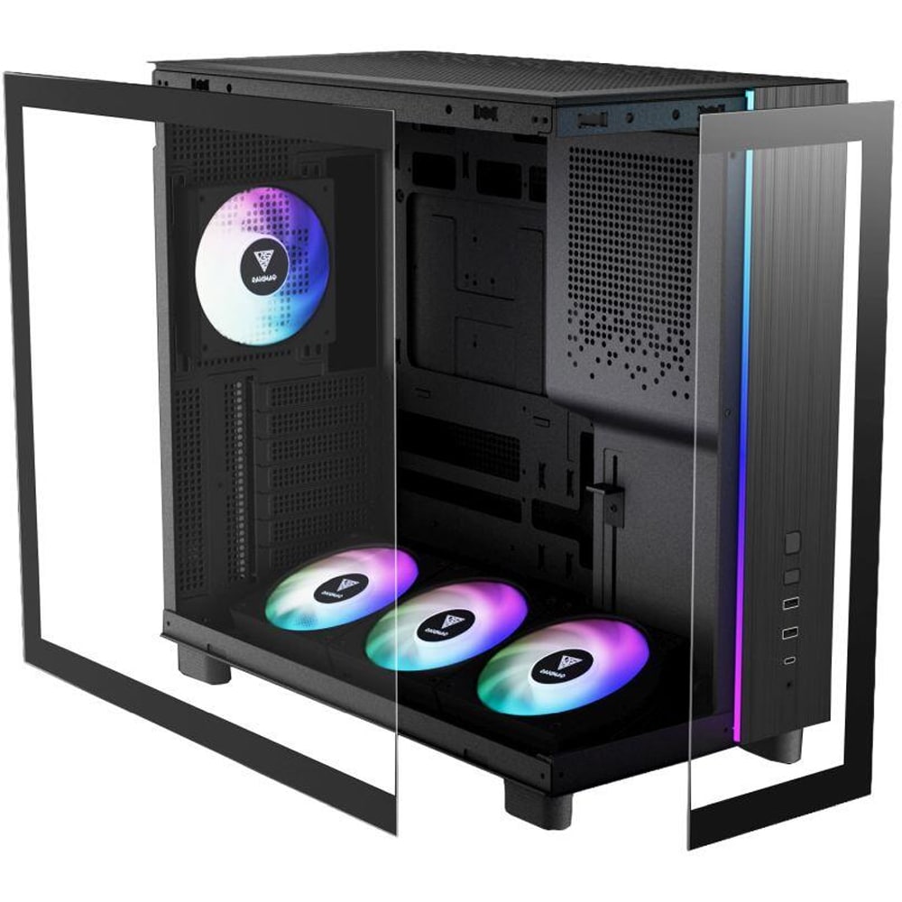 Carcasa PC GAMDIAS ATLAS M4, USB 3.0, USB Type C, Fara sursa, iluminare ARGB, negru