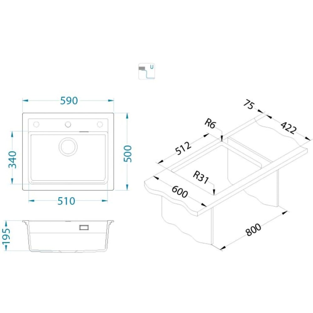 Chiuveta bucatarie ALVEUS Atrox 30 A91, 1 cuva, compozit granit, negru